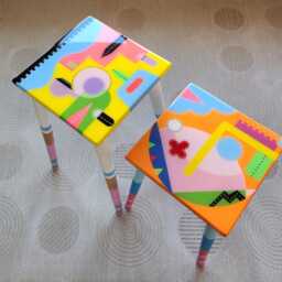 Hand Painted Resin Coffee Tables Modern Abstract Art Side Tables - thumbnail 2