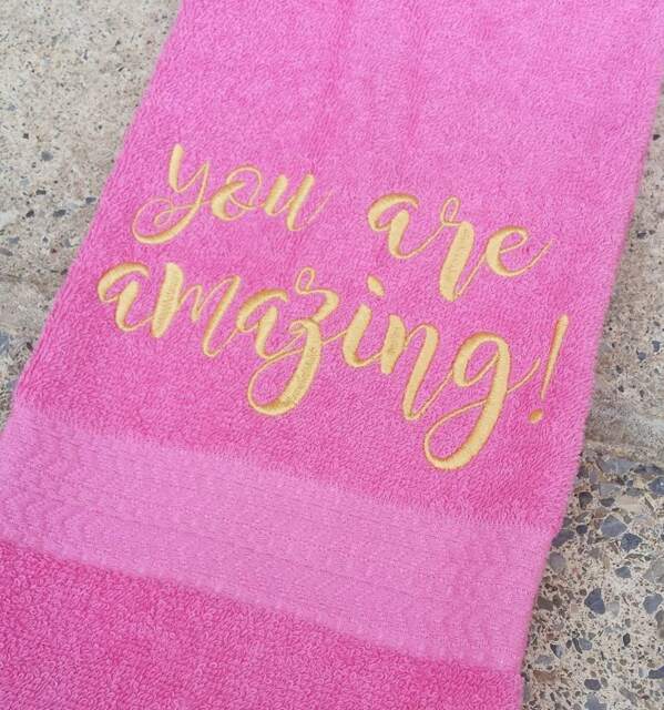 You Are Amazing Sweat Towel, Gym Personalized Hand Embroidered Towel Gifts, Sports Fitness Exercise Towels - image 1