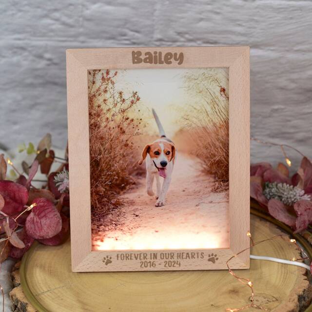 Personalised Pet Memorial Photo Light Up Led Wooden Keepsake Picture Frame - image 1