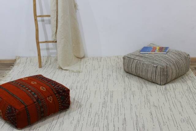 Moroccan Rug , Flat Handwoven Structure With An Ivory Warp - image 1