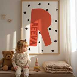 Personalised Initial Print, Orange, Boys Nursery Prints, Kids Wall Art, Bedroom Decor, Girls Baby Gift - thumbnail 3