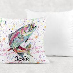 Personalised Watercolour Rainbow Trout Fish Cushion, Cuddle Pillow, Birthday Gift - thumbnail 4