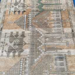 Handmade Pictorial Rug 3x5, Afghan Landscape, Unique Baluch Folk Art Wool Tapestry, Brown Blue Entryway Rug, Small Accent Wall Decor - thumbnail 2