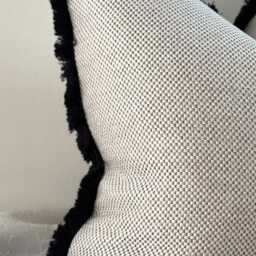 Luxury Cream Beige Cushion Cover With Black Fringe Trim - Modern Neutral Textured Pillow Farmhouse Decor More Size & Trims Athena - thumbnail 2