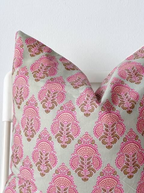 Block Print Pillow Cover Floral Batik, Boho Farmhouse Decor - image 1