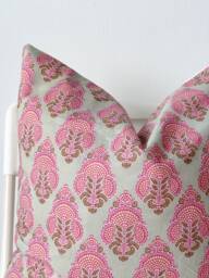 Block Print Pillow Cover Floral Batik, Boho Farmhouse Decor - thumbnail 1