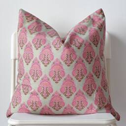 Block Print Pillow Cover Floral Batik, Boho Farmhouse Decor - thumbnail 2