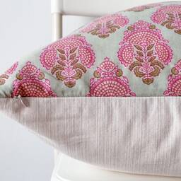 Block Print Pillow Cover Floral Batik, Boho Farmhouse Decor - thumbnail 3