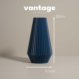 Navy Blue Ridged Vase - Modern Textured Home Decor - Shelf Table Media Wall Ornament - thumbnail 2