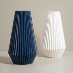 Navy Blue Ridged Vase - Modern Textured Home Decor - Shelf Table Media Wall Ornament - thumbnail 3