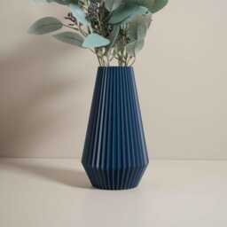 Navy Blue Ridged Vase - Modern Textured Home Decor - Shelf Table Media Wall Ornament - thumbnail 1