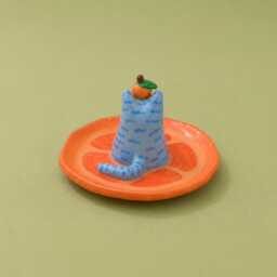 Cat Ring Dish, Orange Trinket Cute Jewelry Holder, Handmade Ceramic Sour Puss - thumbnail 2