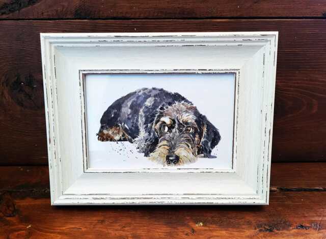 Wirehaired Dachshund Print 17x12cm - Rustic Frame - Sausage Dog Wall Art, Gift For Doxie Lovers - image 1