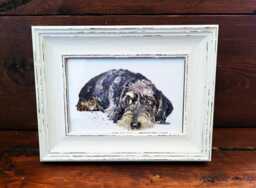 Wirehaired Dachshund Print 17x12cm - Rustic Frame - Sausage Dog Wall Art, Gift For Doxie Lovers