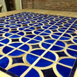 Cowhide Patchwork Rug Raw Leather Argentina - Free Shipping Dyed Light Blue, Dark Blue & Caramel 6' X 8' - thumbnail 3