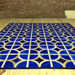 Cowhide Patchwork Rug Raw Leather Argentina - Free Shipping Dyed Light Blue, Dark Blue & Caramel 6' X 8' - thumbnail 2