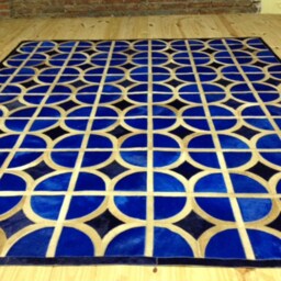 Cowhide Patchwork Rug Raw Leather Argentina - Free Shipping Dyed Light Blue, Dark Blue & Caramel 6' X 8' - thumbnail 4