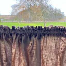 Handmade Bespoke Cafe Style Washed Linen Curtain Rod Pocket Curtains With Frill Gingham Stripe Farmhouse Hideaway Rustic - thumbnail 3