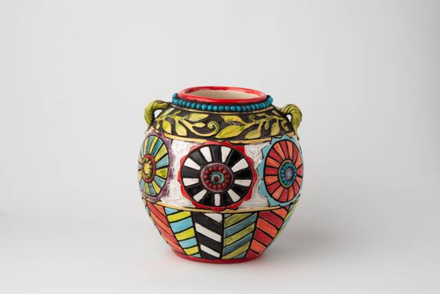 Vase - Suzani With Vine Made To Order Handcarved Stoneware Ceramic & Mosaic - image 1