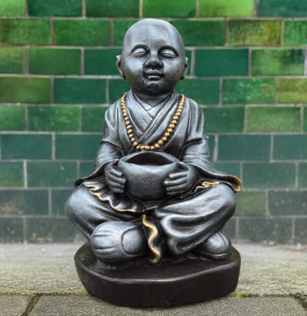 Sitting Buddha With Pot Sculpture Concrete Figurine Japanese Statue Traditional Ornament Lover Gift Handmade Art - image 1