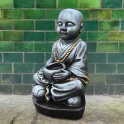 Sitting Buddha With Pot Sculpture Concrete Figurine Japanese Statue Traditional Ornament Lover Gift Handmade Art - thumbnail 4