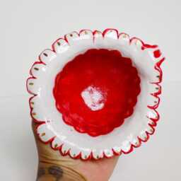 Handmade Flower Petal Stoneware Face Planter, Red Lip Teacup Trinket Dish - thumbnail 3