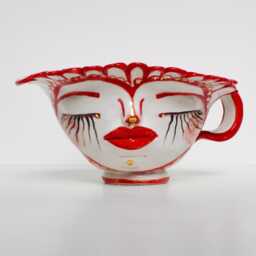 Handmade Flower Petal Stoneware Face Planter, Red Lip Teacup Trinket Dish - thumbnail 2