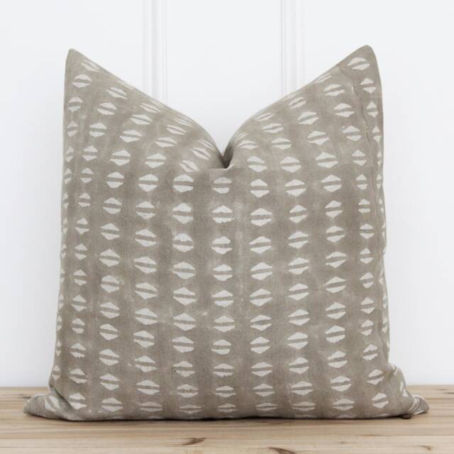 Tan Hand Block Pillow Cover - Indian Print Geometric Printed 20 X 16 26 -- Nora - image 1