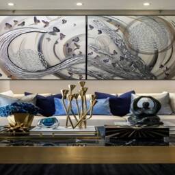 Large Wall Art Metallic Abstract Purple & Silver Butterfly Oil Painting/ Ready To Hang Multi Panel Paint Contemporary Original Artwork - thumbnail 3