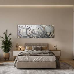 Large Wall Art Metallic Abstract Purple & Silver Butterfly Oil Painting/ Ready To Hang Multi Panel Paint Contemporary Original Artwork - thumbnail 2