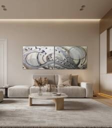 Large Wall Art Metallic Abstract Purple & Silver Butterfly Oil Painting/ Ready To Hang Multi Panel Paint Contemporary Original Artwork - thumbnail 1