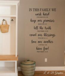 In This Family We - Bible Verse-Vinyl Wall Decal - Christian Decor - Entryway Home Family - thumbnail 1