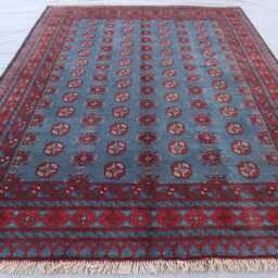 5x8 Bokhara Rug, Afghan Hand Knotted Wool Teal Blue Red, Turkmen Tribal Oriental Area Traditional Kitchen, Bedroom Rug - thumbnail 3