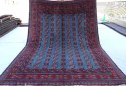 5x8 Bokhara Rug, Afghan Hand Knotted Wool Teal Blue Red, Turkmen Tribal Oriental Area Traditional Kitchen, Bedroom Rug - thumbnail 1