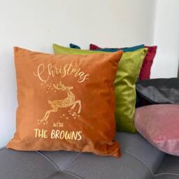 Personalised Family Christmas Luxury Velvet Cushion/Gold Foil Xmas Decor 6 Colours Gift For Her Throw Pillow Decoration - thumbnail 4