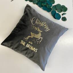 Personalised Family Christmas Luxury Velvet Cushion/Gold Foil Xmas Decor 6 Colours Gift For Her Throw Pillow Decoration - thumbnail 2