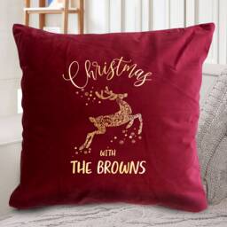 Personalised Family Christmas Luxury Velvet Cushion/Gold Foil Xmas Decor 6 Colours Gift For Her Throw Pillow Decoration - thumbnail 1