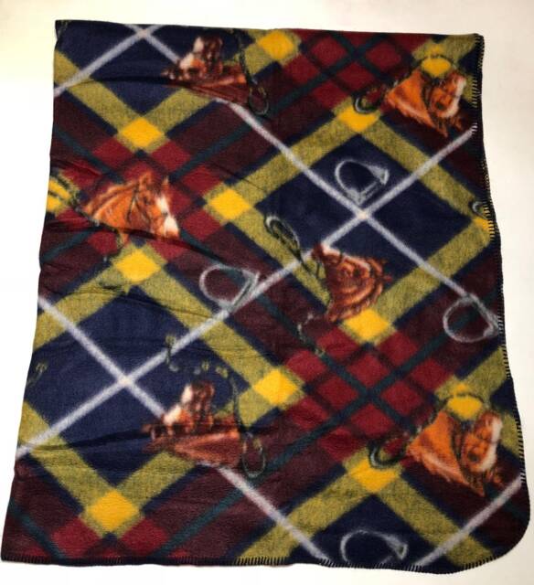 Zoofleece Horse Red Horses Plaid Farm Equestrian Animal Mare Polar Fleece Blanket Quilt Throw 60x68 - image 1