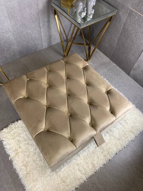Coffee Table Storage Chesterfield Square Design Handmade With Matching Buttons Champagne Beige Colour - image 1