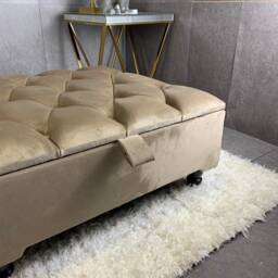 Coffee Table Storage Chesterfield Square Design Handmade With Matching Buttons Champagne Beige Colour - thumbnail 3