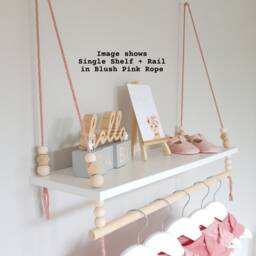 Nursery Shelves With Clothes Rail, Shelf White Shelf, Rope Swing Shelves, Hanging Baby Gift, Decor - thumbnail 3