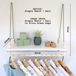 Nursery Shelves With Clothes Rail, Shelf White Shelf, Rope Swing Shelves, Hanging Baby Gift, Decor - thumbnail 2