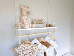 Nursery Shelves With Clothes Rail, Shelf White Shelf, Rope Swing Shelves, Hanging Baby Gift, Decor - thumbnail 1