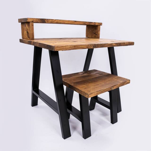 Handmade Rustic Wood Desk With Stool - Industrial Office Furniture - image 1