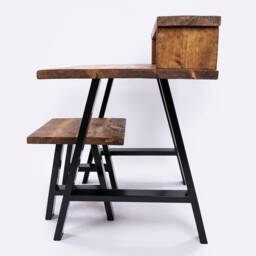Handmade Rustic Wood Desk With Stool - Industrial Office Furniture - thumbnail 3