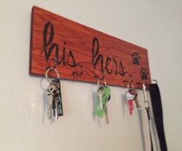 His, Hers, & Paws Custom Wood Burned Key Holder - thumbnail 1