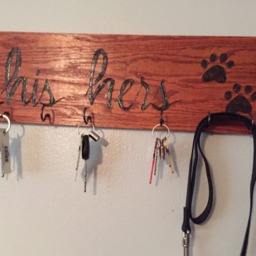 His, Hers, & Paws Custom Wood Burned Key Holder - thumbnail 3