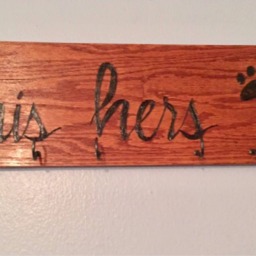 His, Hers, & Paws Custom Wood Burned Key Holder - thumbnail 2