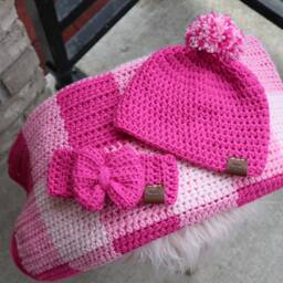Crocheted Unisex Gingham Baby Blanket Set - thumbnail 4