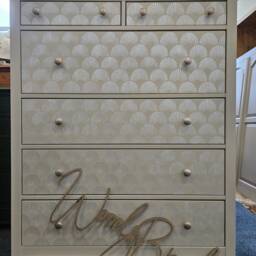 Pair Of Painted Bedside Tables Art Deco Fan Pearl & Beige Mother - thumbnail 2